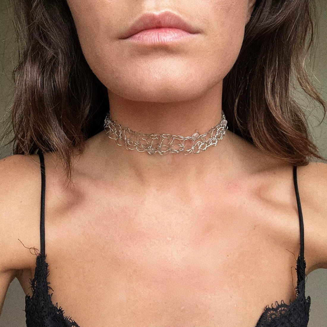 Simple Beaded Choker - Silver