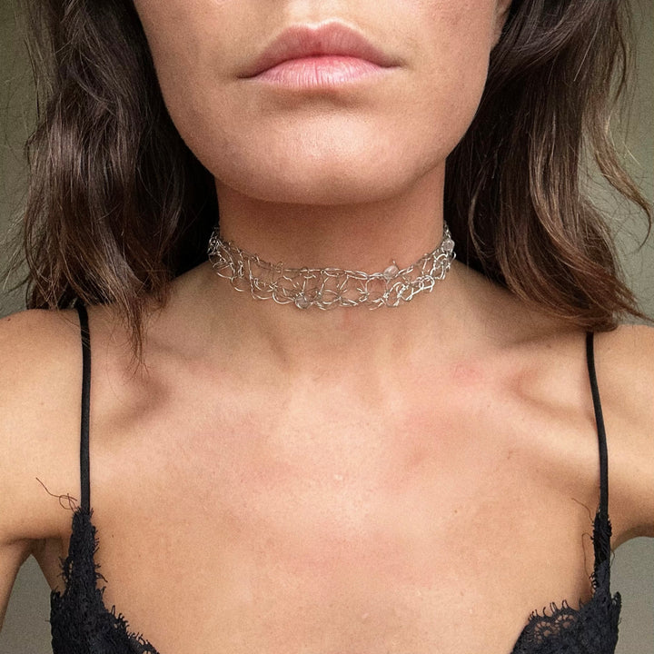 Simple Beaded Choker - Silver