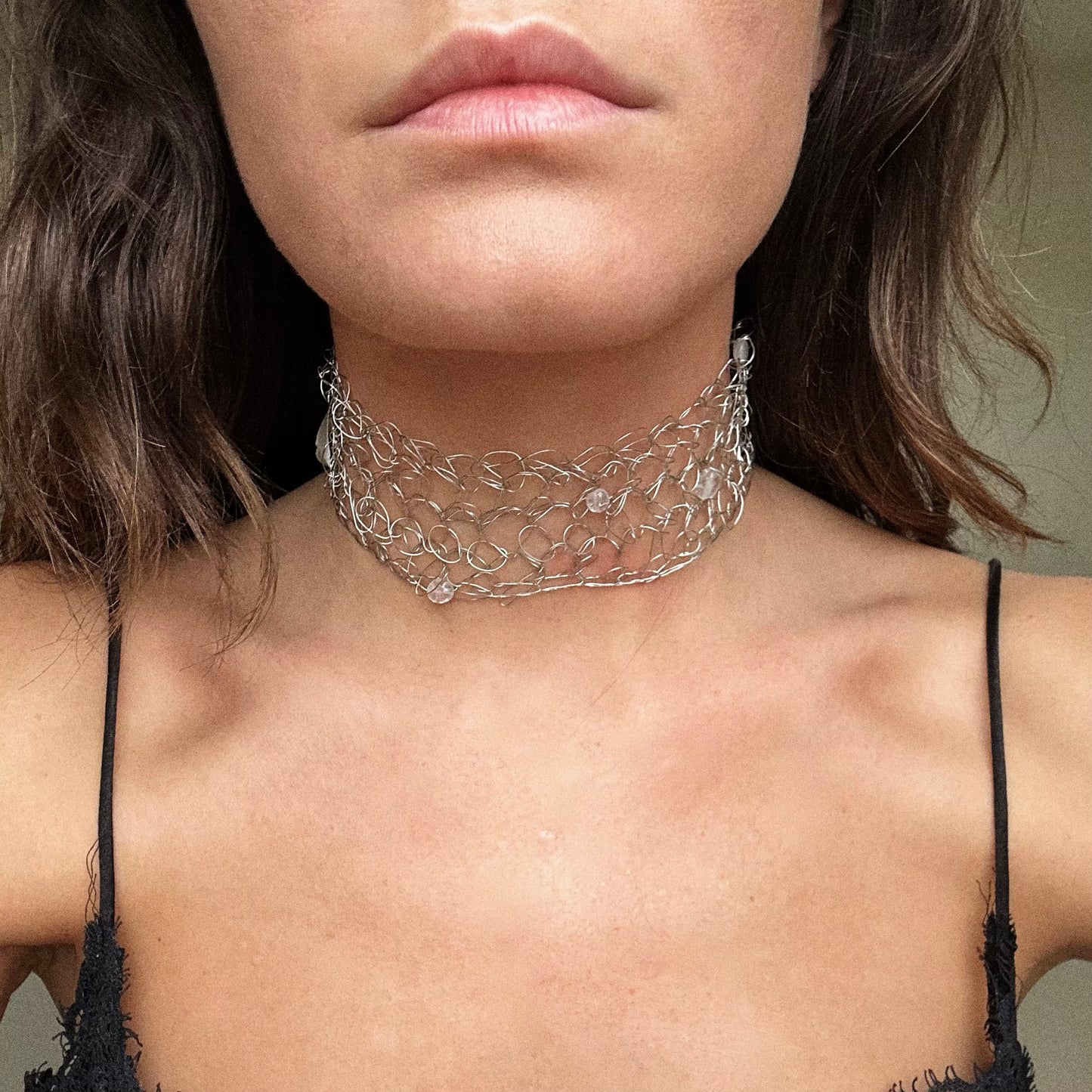 Beaded Choker 004 Silver