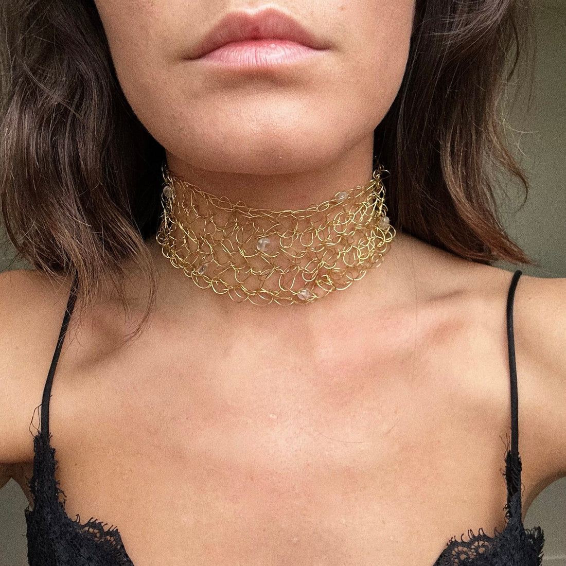 Double Beaded Choker - Gold
