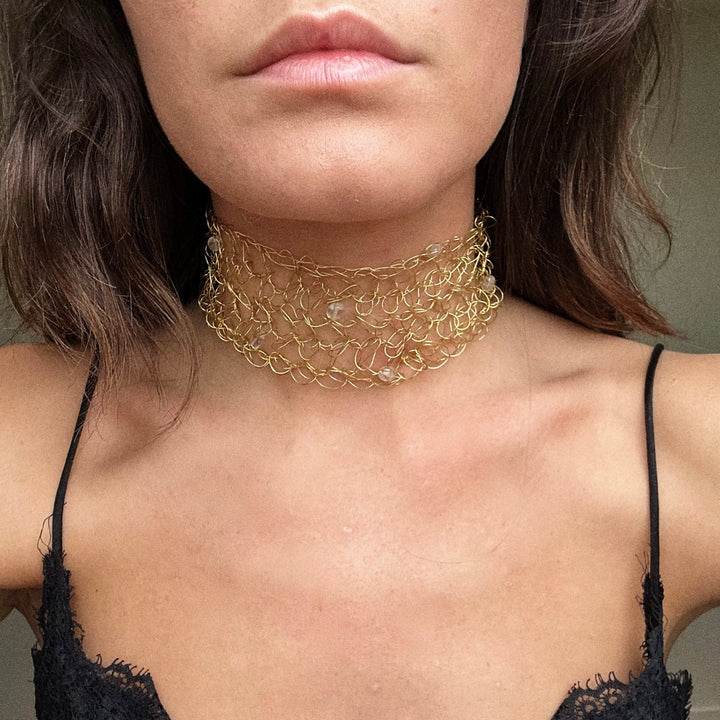 Double Beaded Choker - Gold