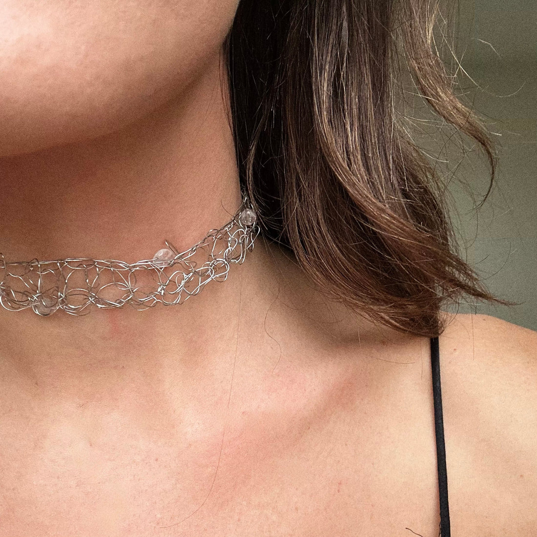 Simple Beaded Choker - Silver